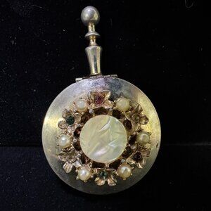 Vtg Pocket Size Portable Butler Ashtray Pill Box MultiColor Rhinestones jw1480